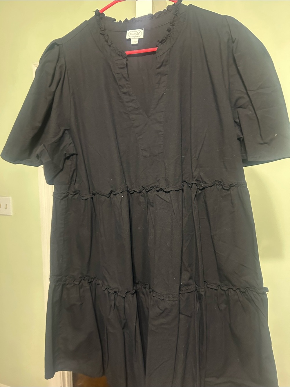 Mud Pie Black Tiered V-Neck Mini Dress